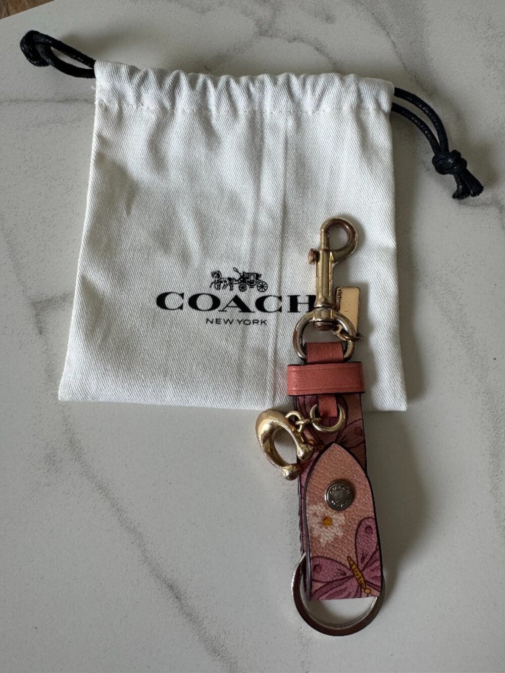 Coach Pink Leather Butterfly Loop Bag Charm & Keychain